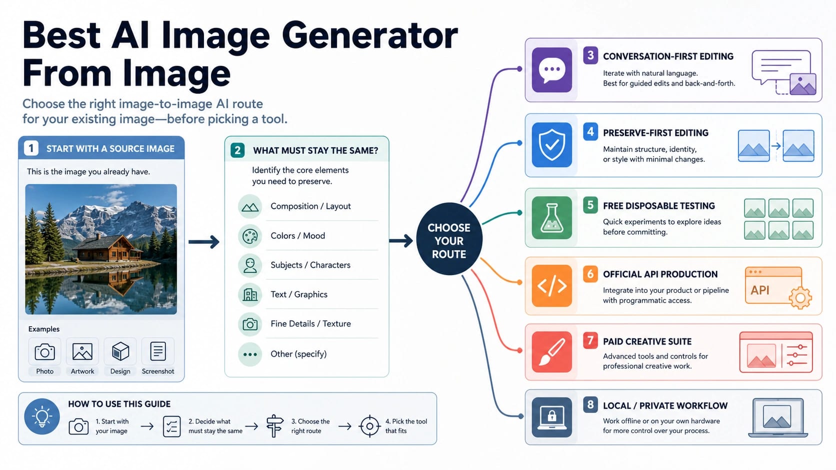 Route board for choosing an image-to-image AI generator from an existing image