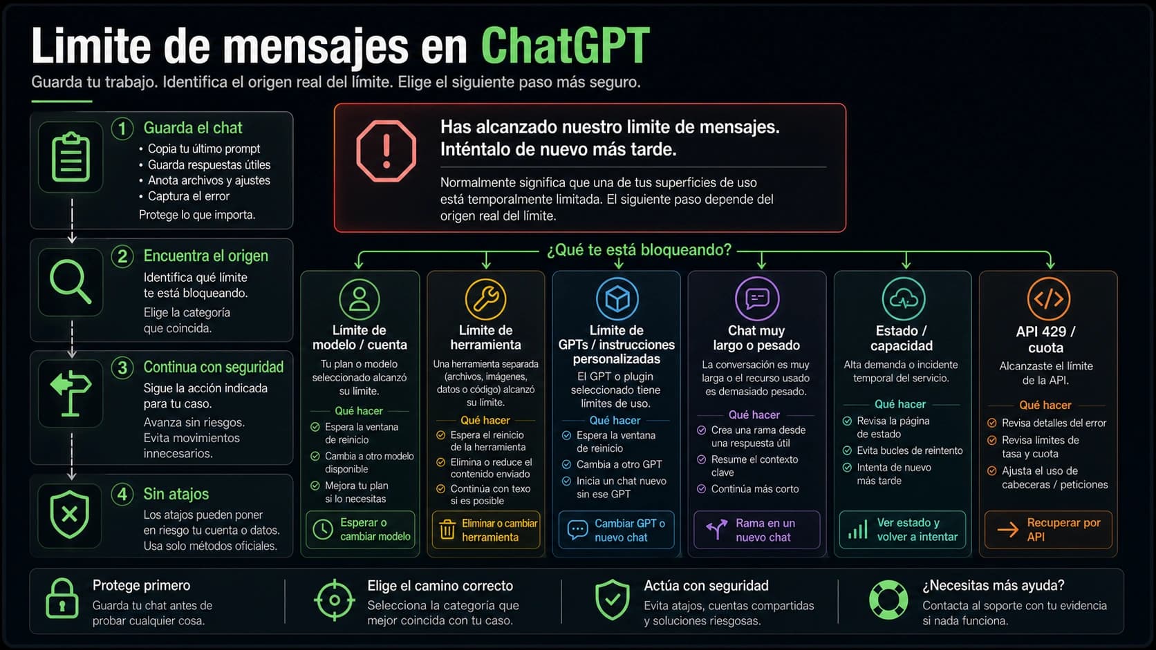 ChatGPT muestra “You’ve reached our limits of messages”: guarda el chat y separa el límite real