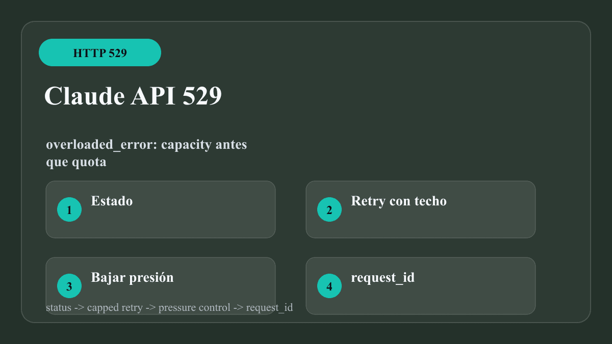Claude API 529 Overloaded: arregla overloaded_error sin tratarlo como 429