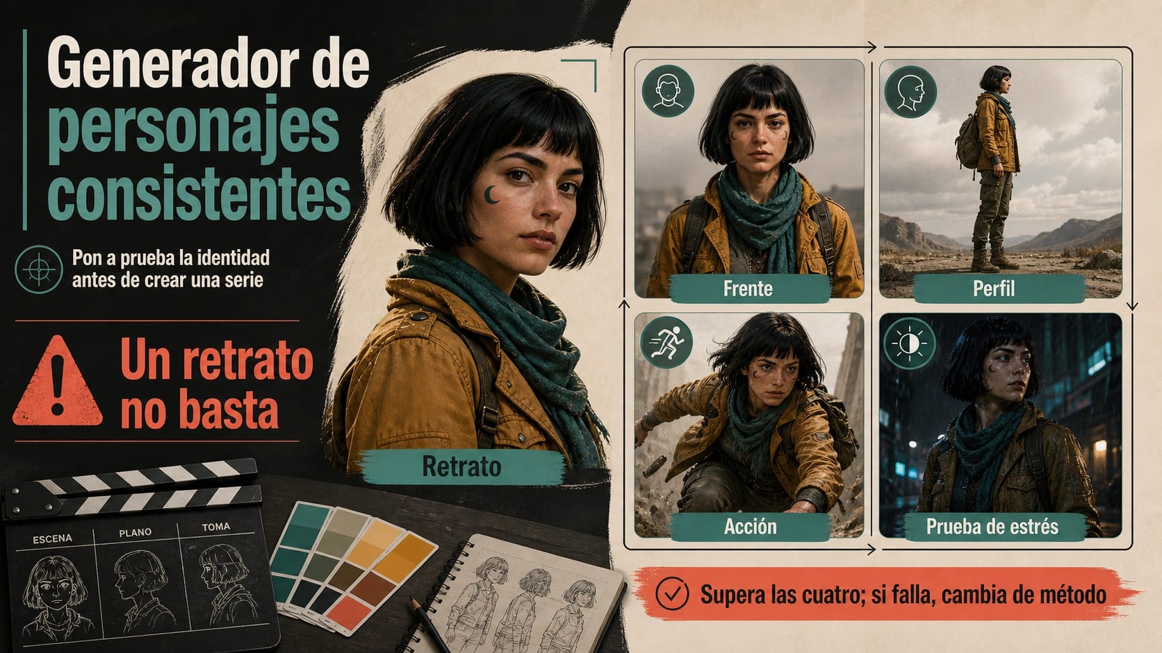 Personajes consistentes con IA: prueba 4 imágenes antes de producir una serie