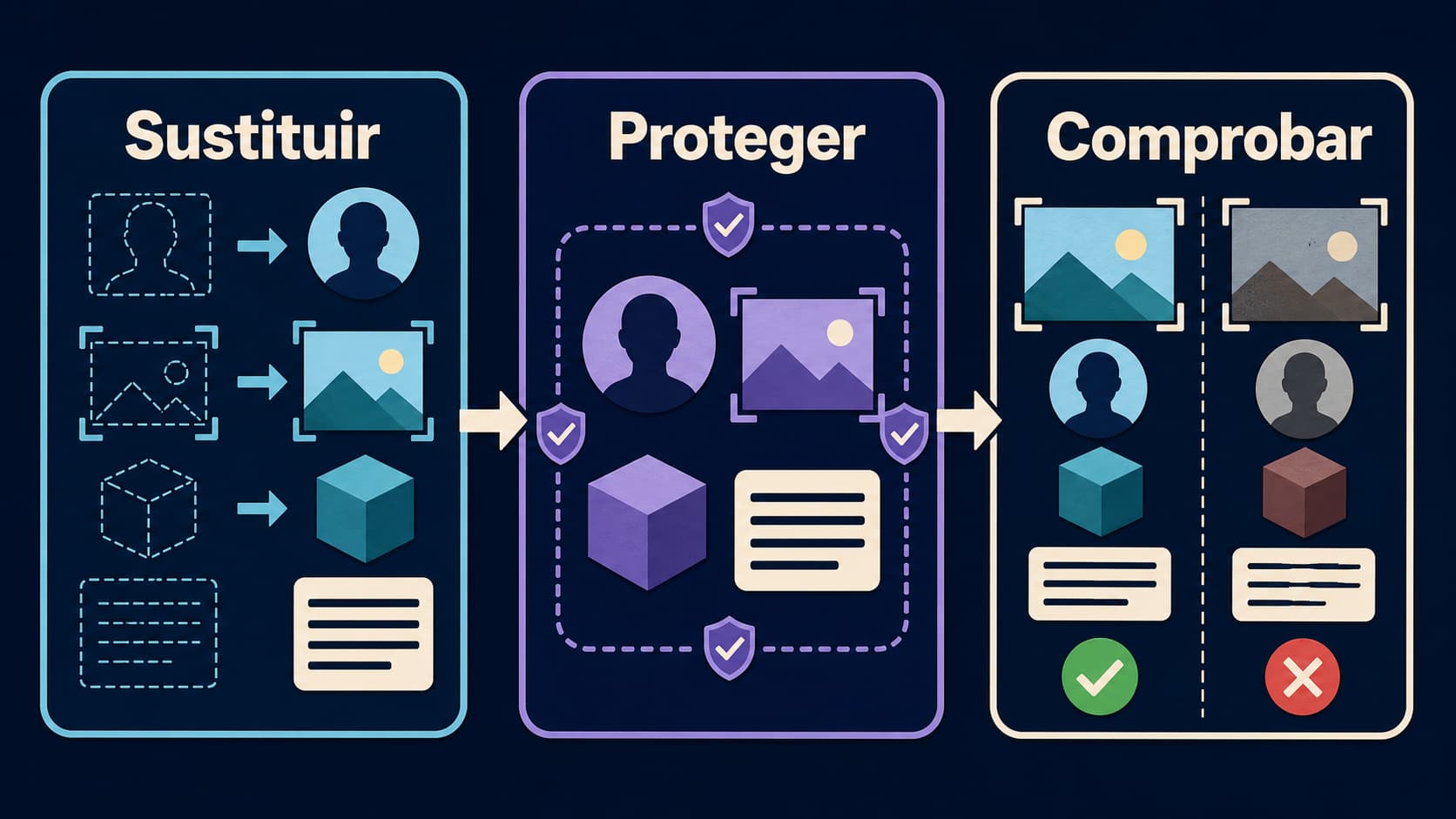 Método de tres pasos para sustituir, proteger y comprobar un prompt de foto en Gemini
