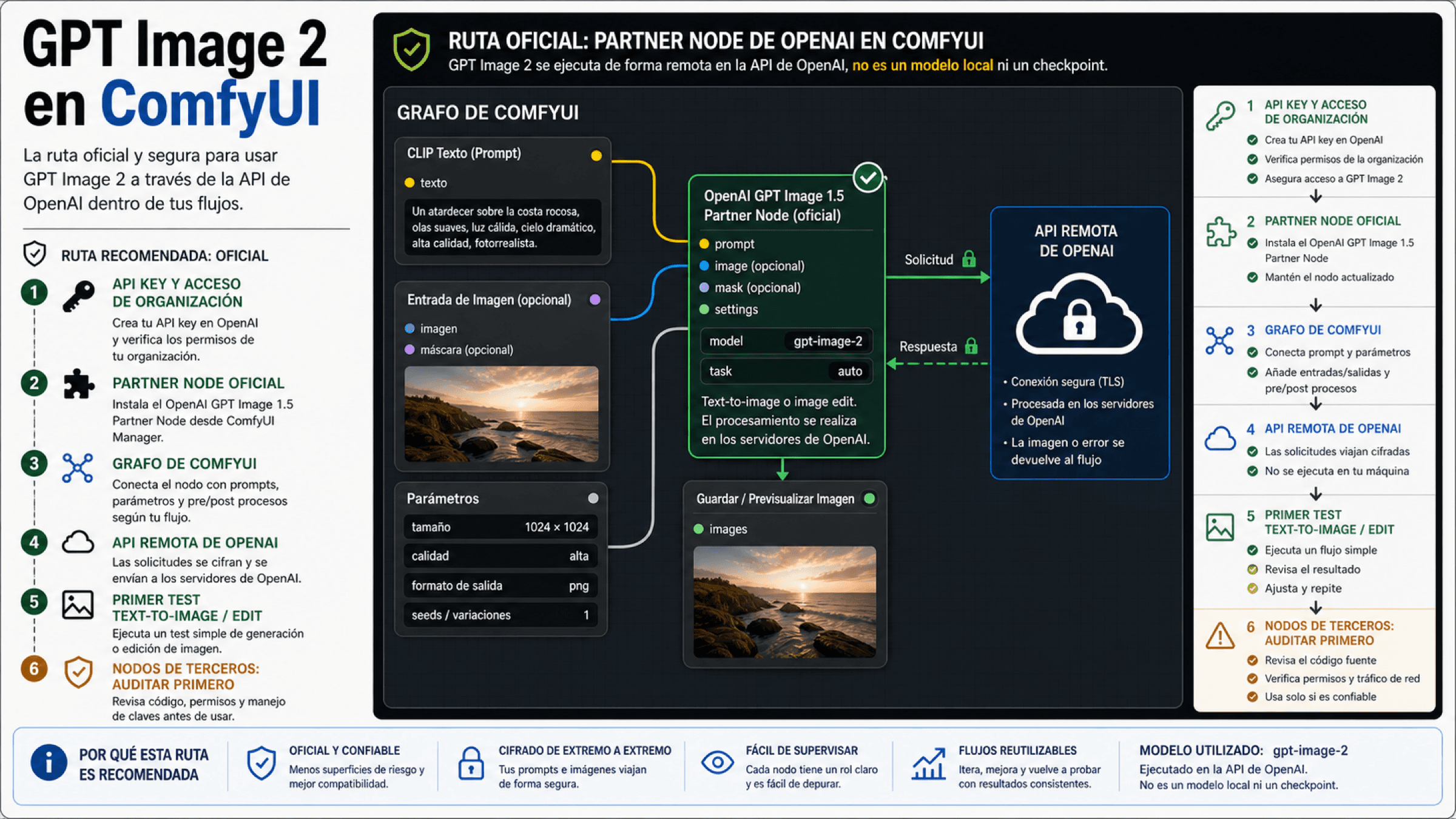 GPT Image 2 en ComfyUI: ruta oficial con Partner Node y auditoria de nodos