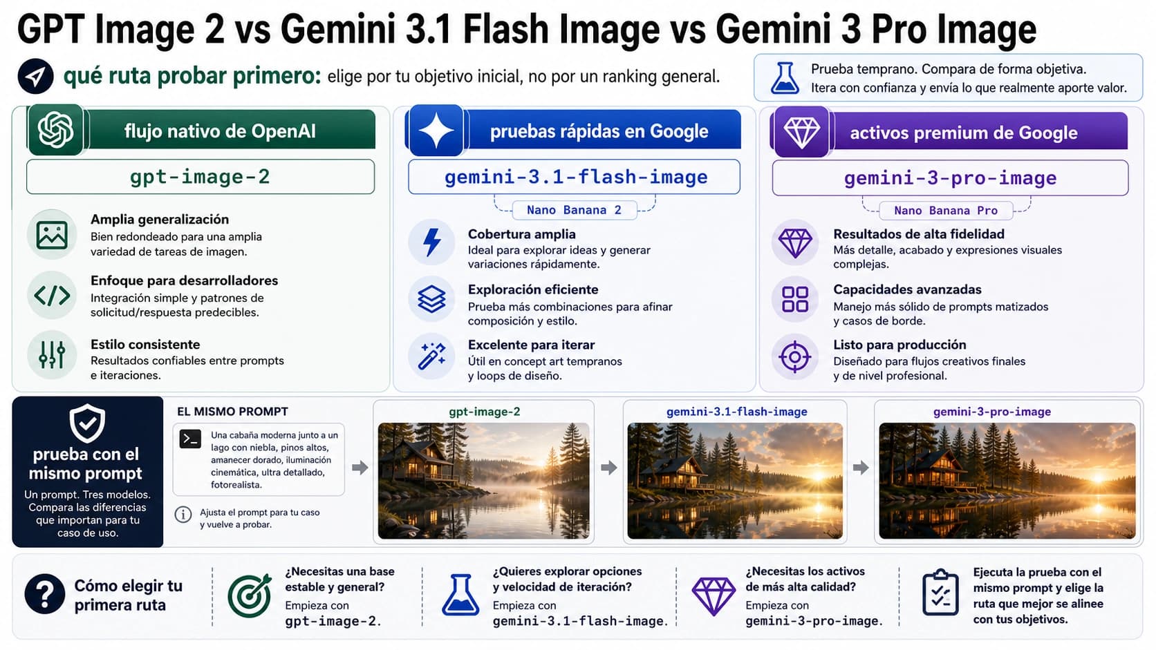 GPT Image 2 vs Gemini 3.1 Flash Image vs Gemini 3 Pro Image: qué ruta probar primero