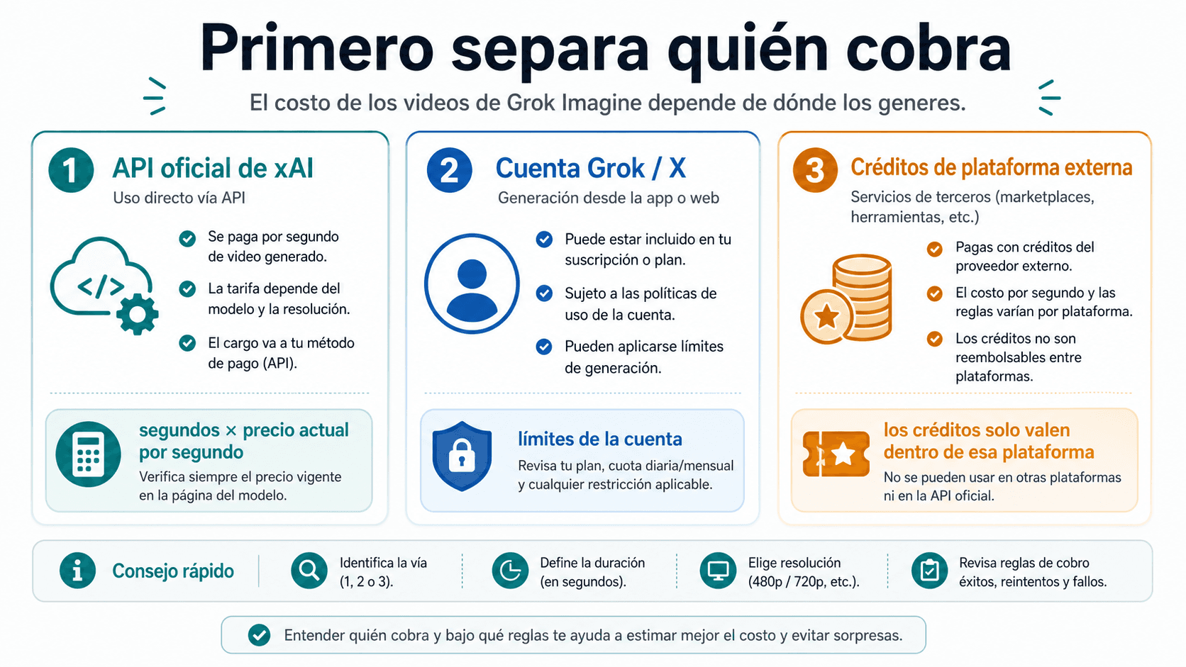 Costo de un video Grok Imagine en créditos: API oficial y créditos de plataformas