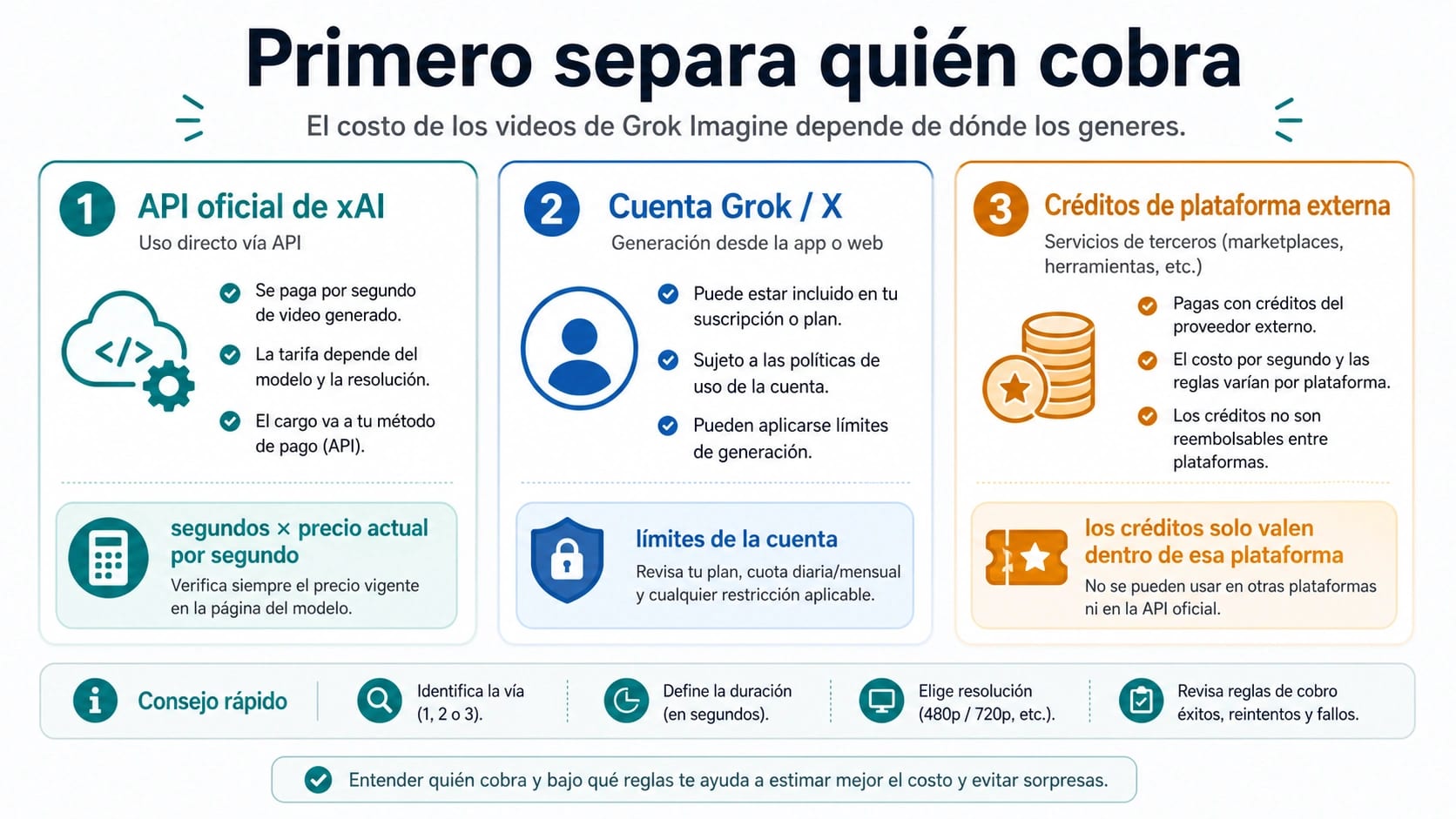 Costo de un video Grok Imagine en créditos: API oficial y créditos de plataformas