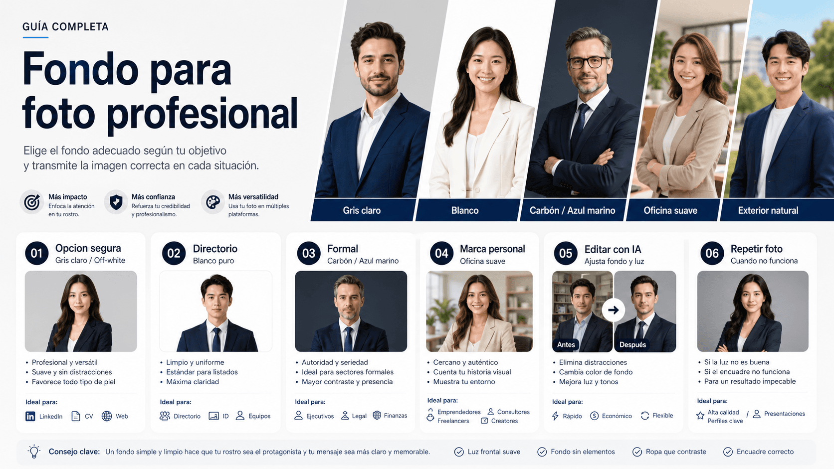 Fondo para foto profesional: como elegirlo para LinkedIn, CV, equipo y edicion con IA