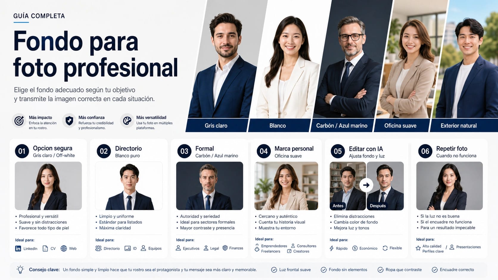 Tablero para elegir el fondo de una foto profesional por uso