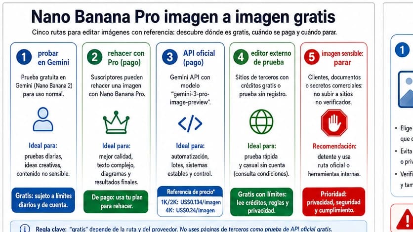 Nano Banana Pro imagen a imagen gratis: qué ruta usar antes de subir una foto