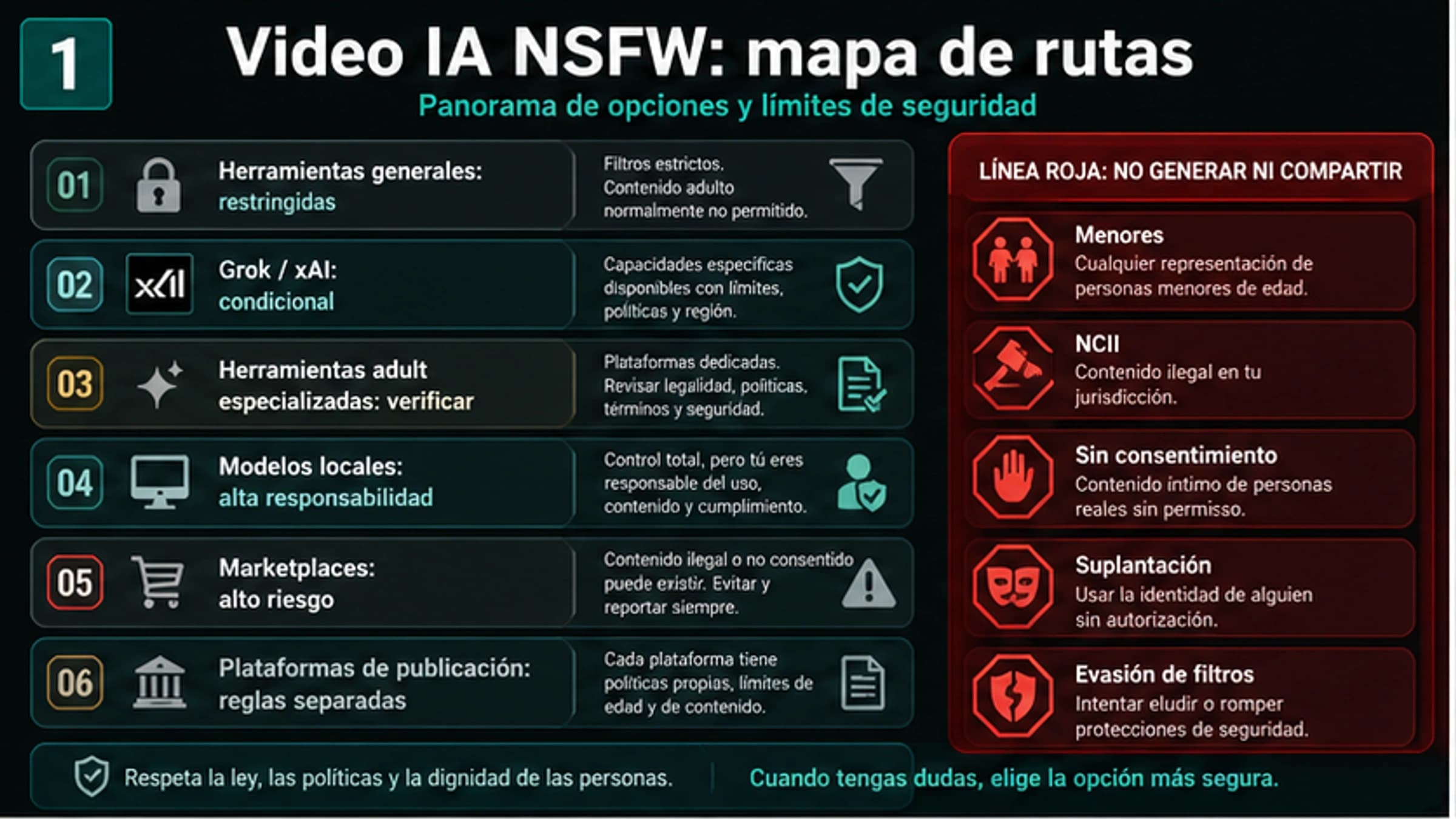 Mapa de rutas para video IA para adultos con generadores generales, servicios especializados, modelos locales, plataformas y líneas de parada