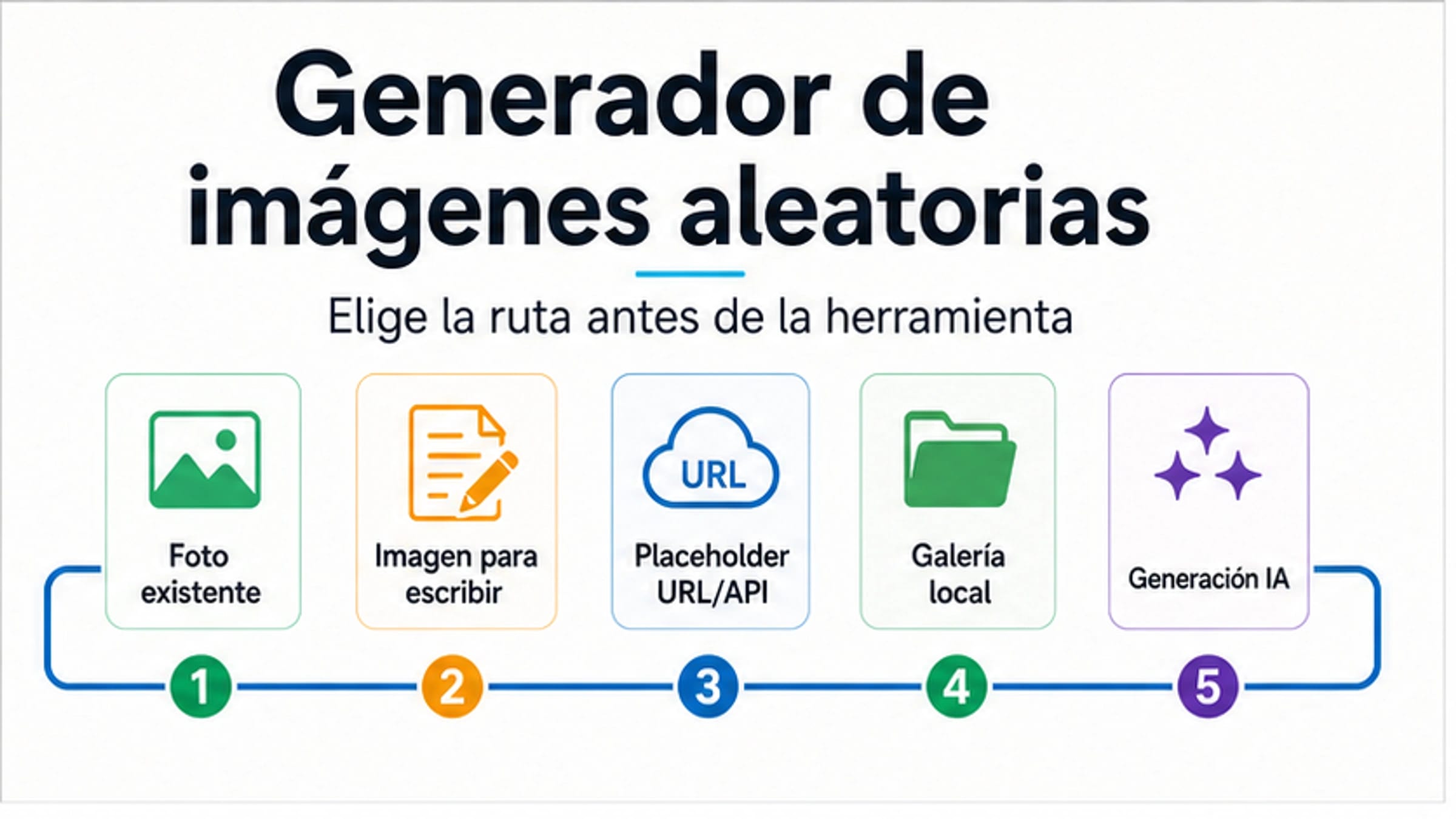 Selector de rutas para fotos aleatorias, prompts visuales, placeholders, galería local e imágenes IA