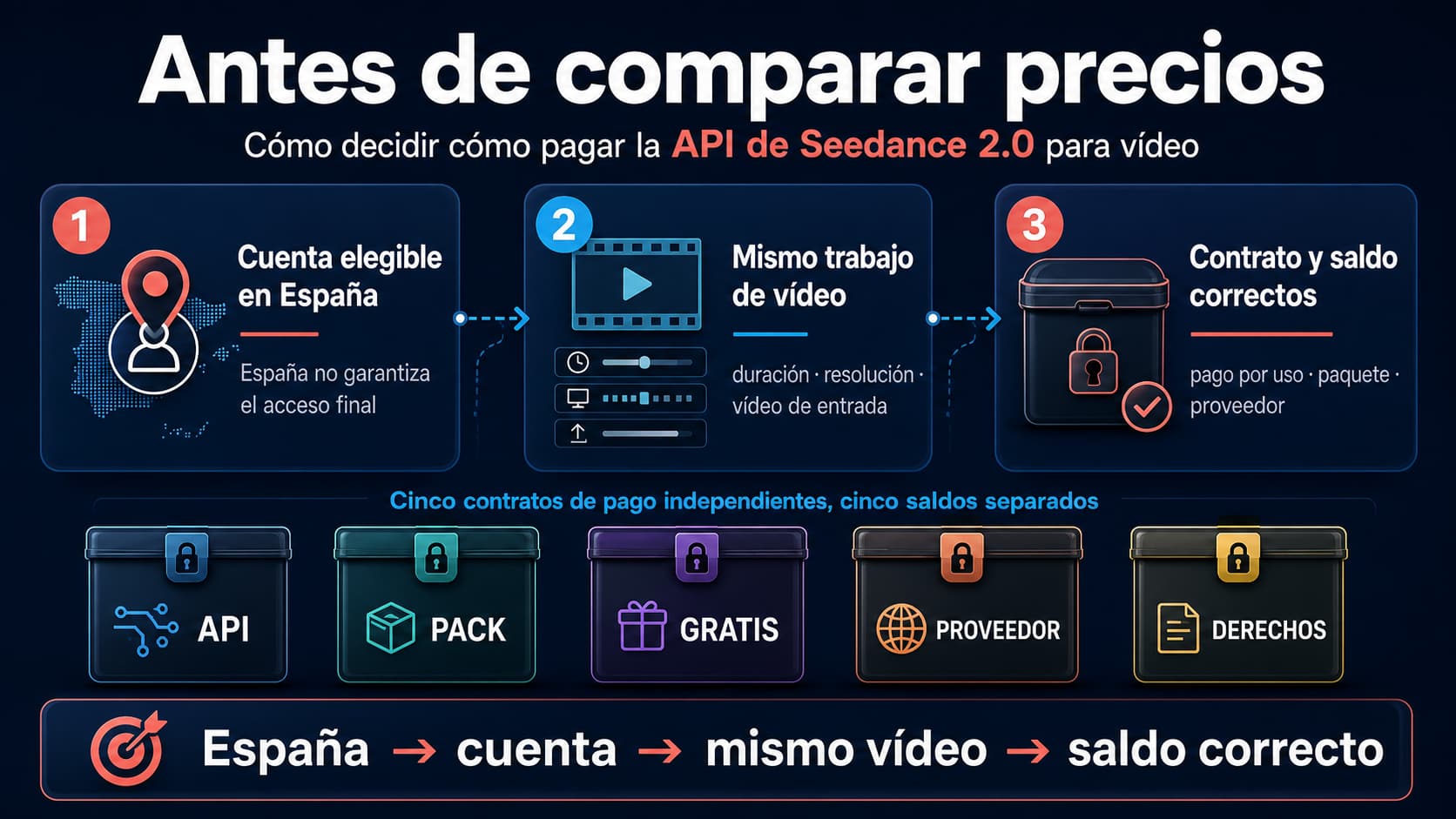 Cinco contratos de pago de Seedance 2.0 separados antes de comprar desde España