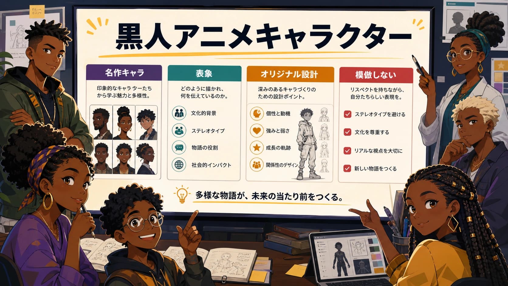 黒人アニメキャラクター:代表的な名前、作品文脈、オリジナル設計の考え方