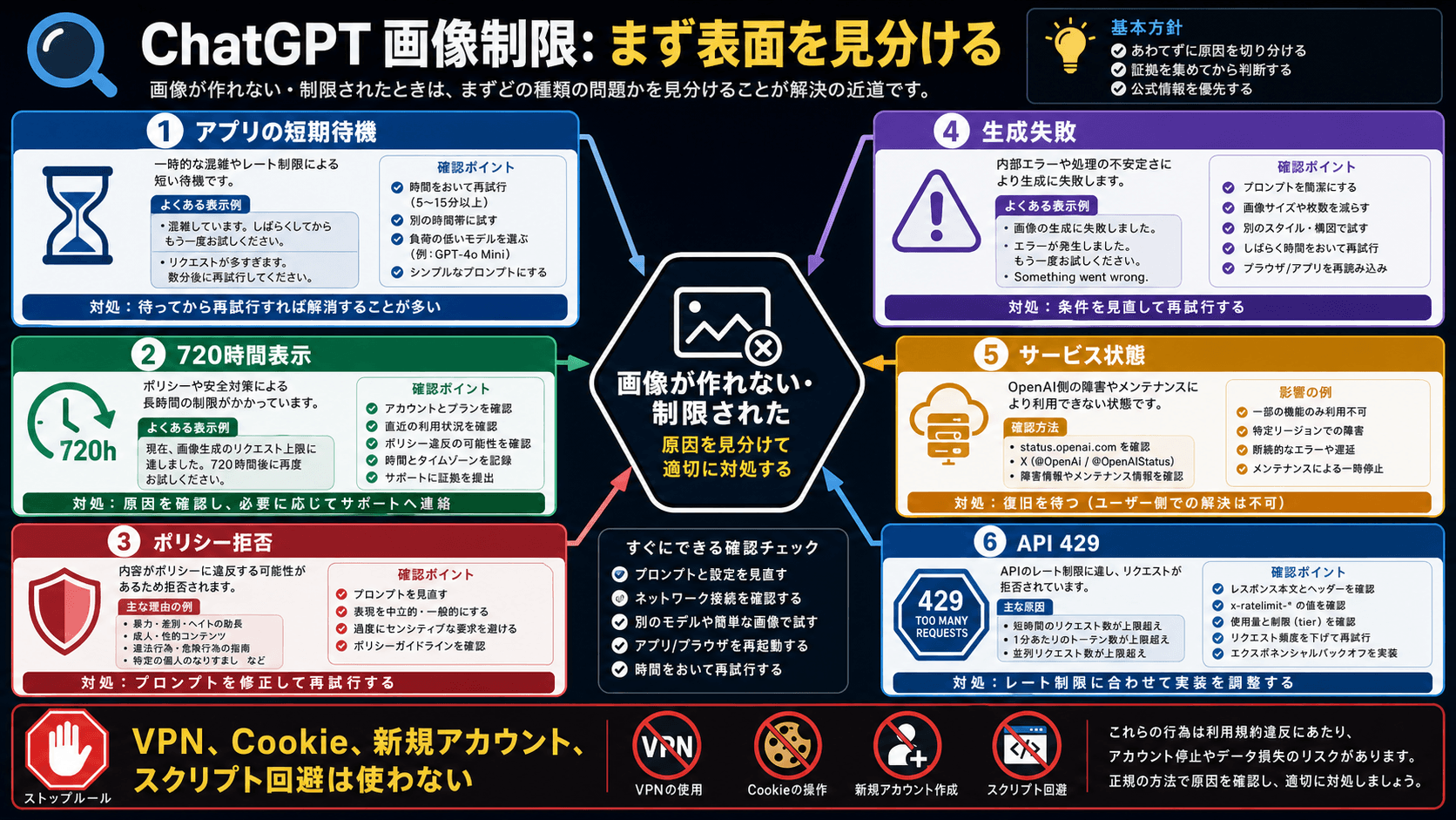 ChatGPT 画像生成の制限に達したときの対処法:Free、Plus、Pro、API を分けて確認