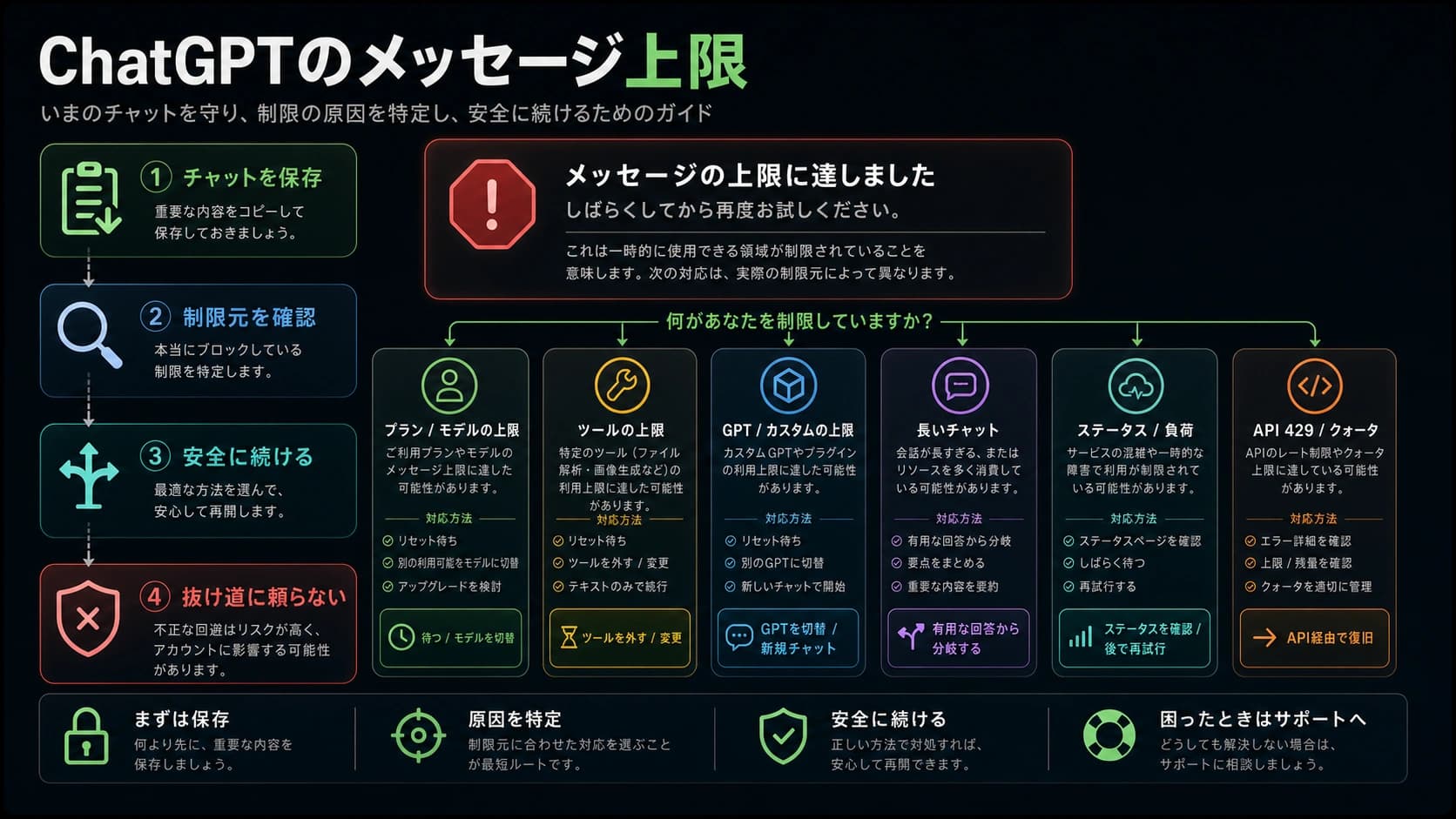 ChatGPTで “You’ve reached our limits of messages” と出たら、まず保存してから切り分ける