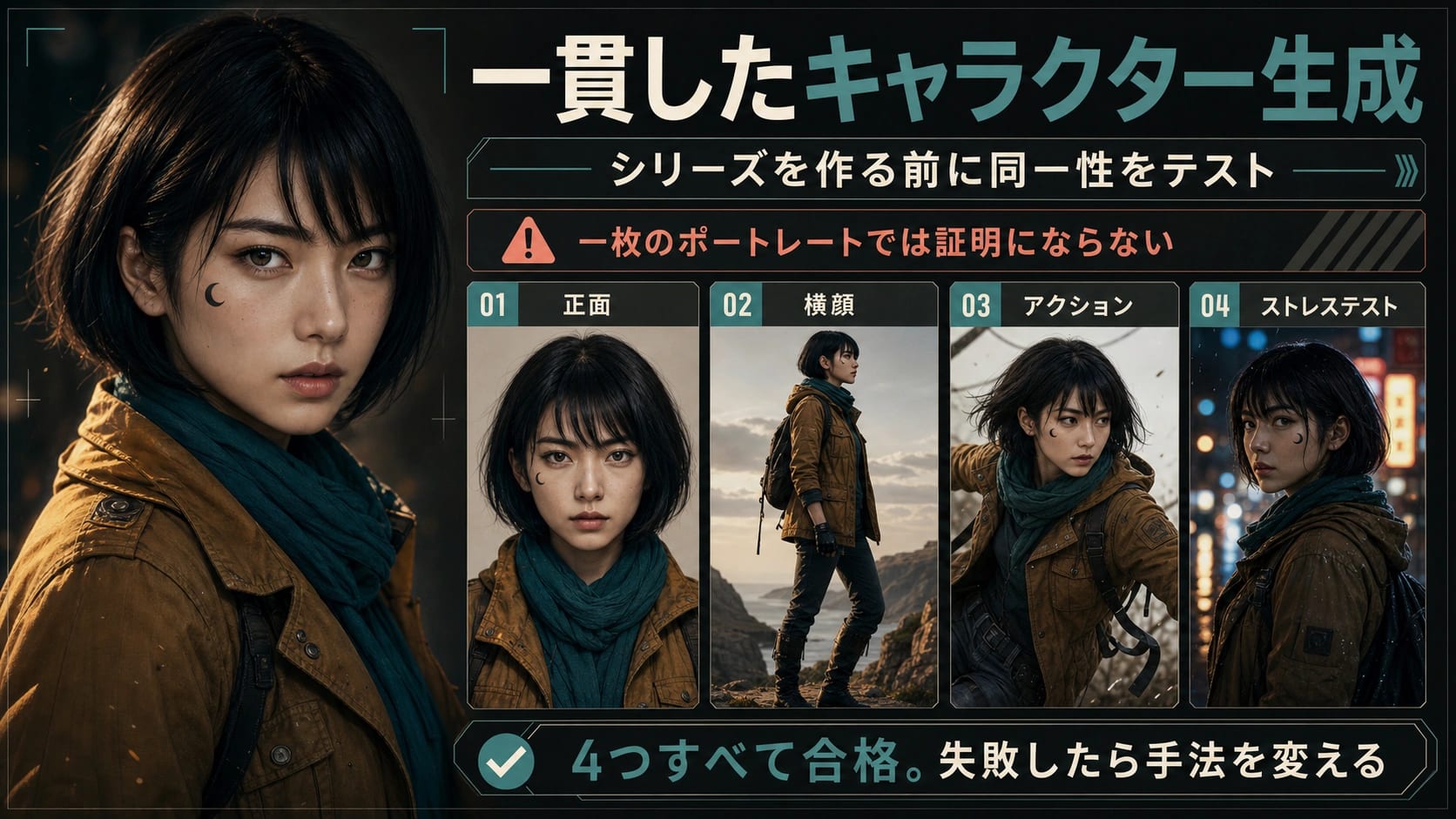 AI画像で同じキャラを保つ方法:量産前の4カット検証