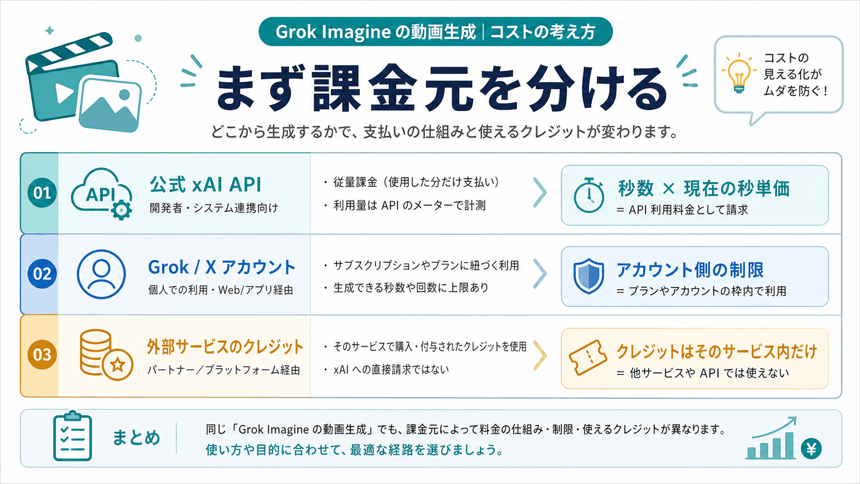 Grok Imagine動画のクレジット料金:公式APIと各サービスの計算を分ける