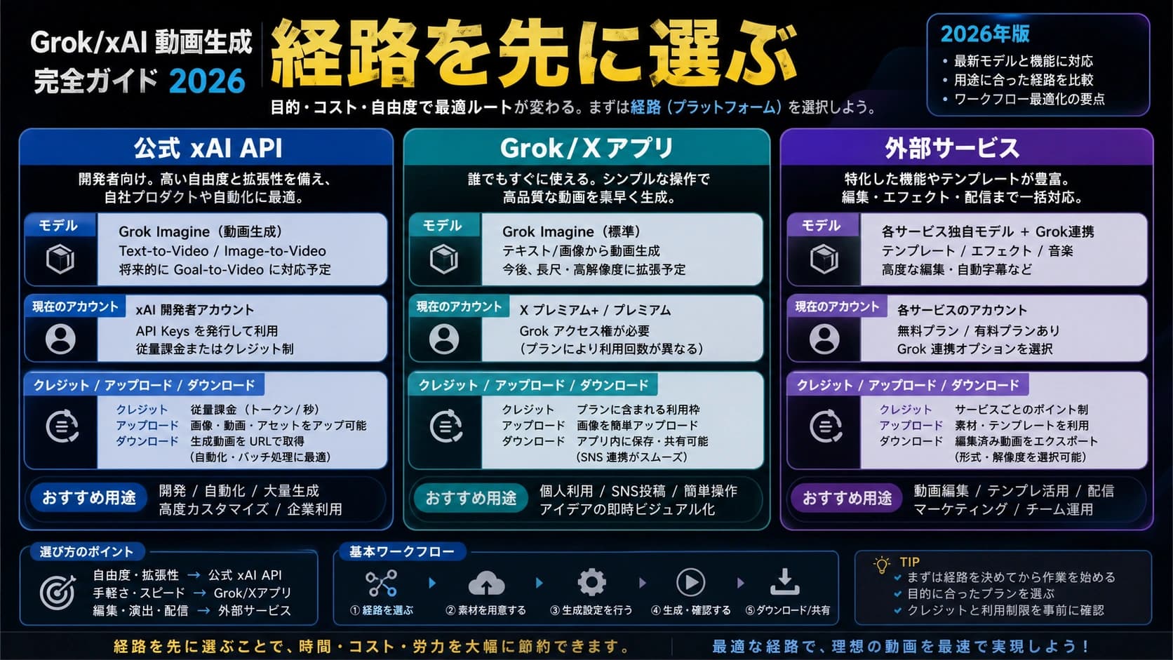 2026年にGrok/xAIで動画を生成する方法:アプリ、API、外部サービスの選び方