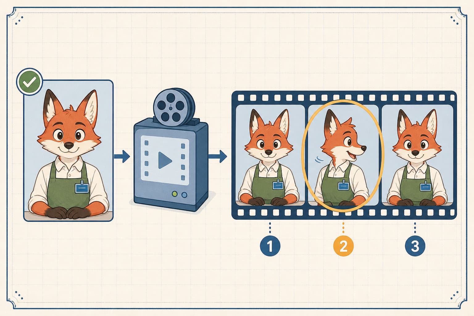 参照フレームを準備し、AI動画の最初・動きの難所・最後でキャラクターを確認する制作フロー