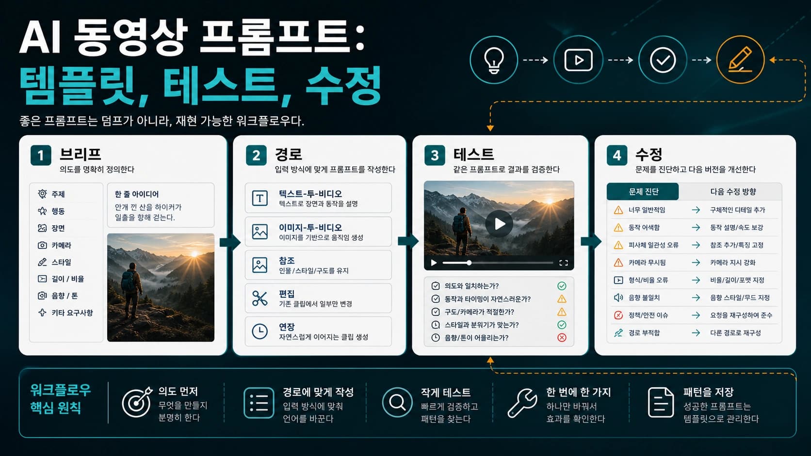AI 동영상 프롬프트 작성법: 템플릿, 테스트, 실패 수정