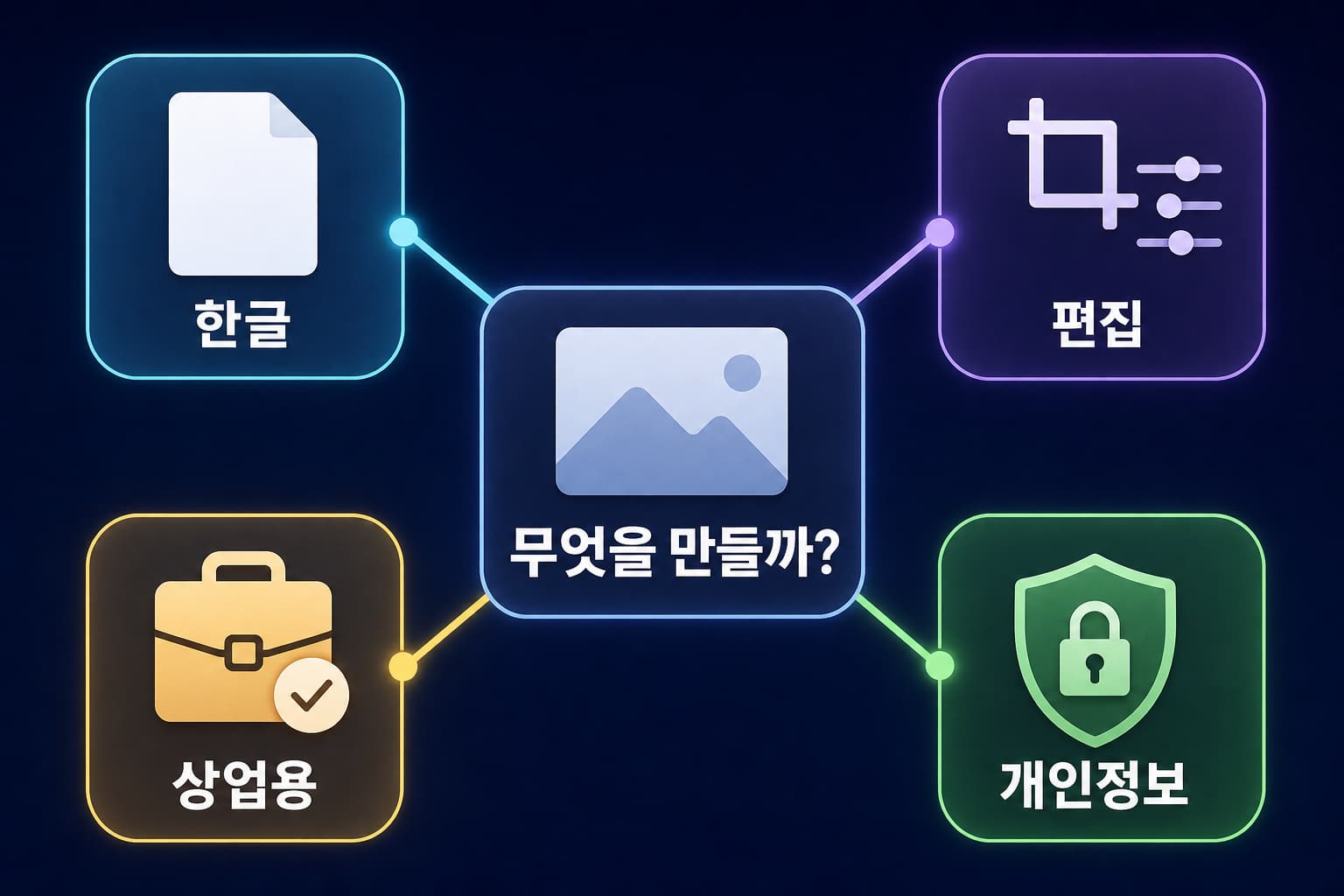 Grok Imagine 대안을 한글, 이미지 편집, 상업적 권리, 개인정보 작업으로 나눈 선택 지도
