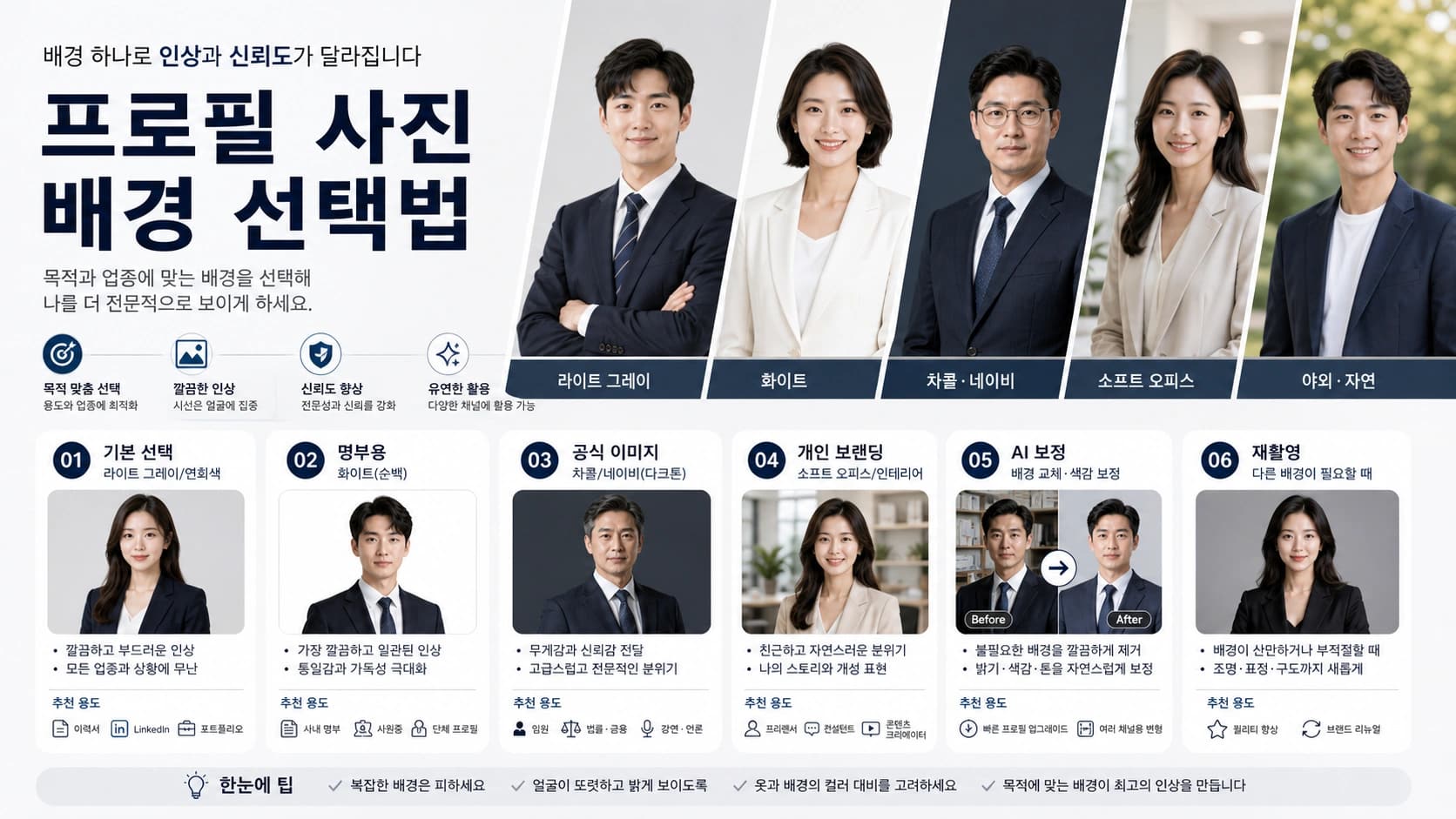 프로필 사진 배경을 용도별로 고르는 결정 보드