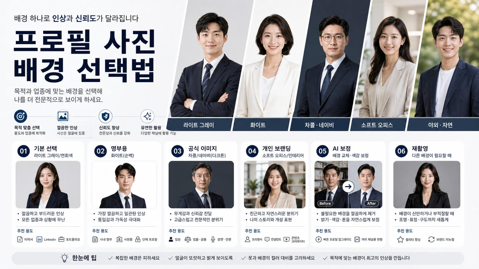 프로필 사진 배경을 용도별로 고르는 결정 보드