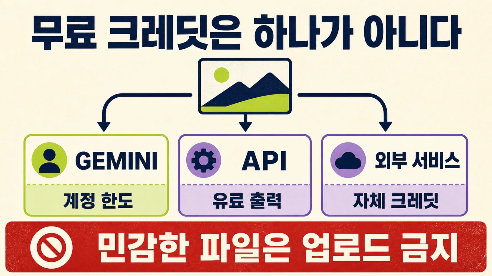 나노 바나나 프로 무료 이미지 편집을 Gemini, 공식 API, 외부 서비스로 구분한 안내도