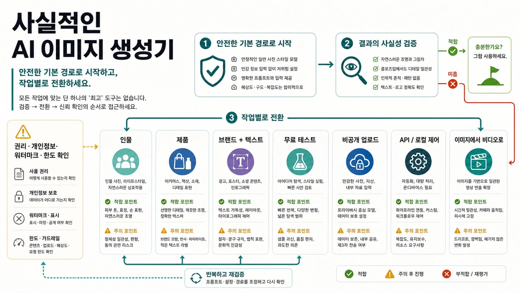 사실적인 AI 이미지 생성기 선택 보드로 기본 경로 작업별 전환 비공개 업로드 API 제어 이미지-비디오 연계를 정리