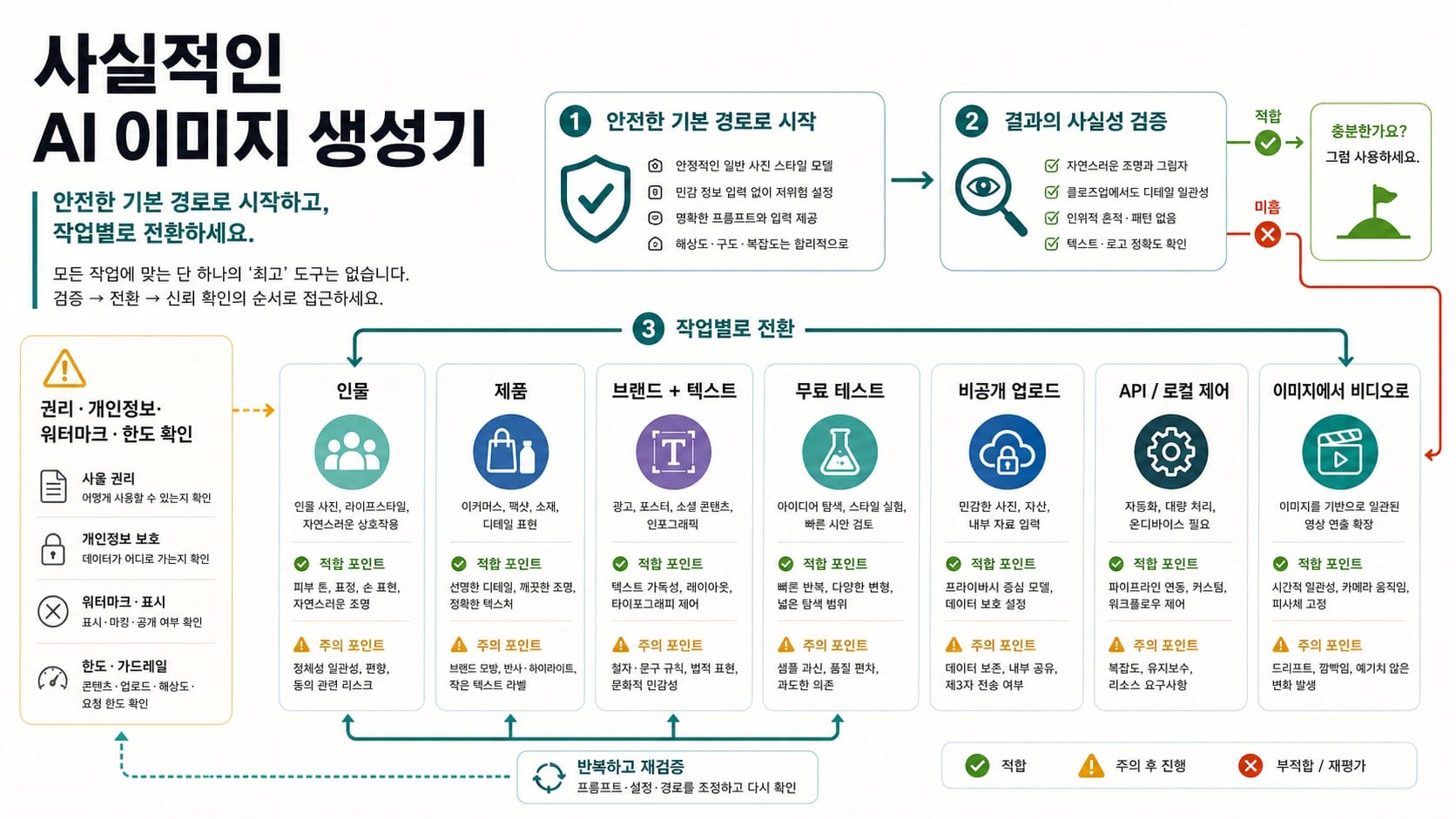 사실적인 AI 이미지 생성기 선택 보드로 기본 경로 작업별 전환 비공개 업로드 API 제어 이미지-비디오 연계를 정리