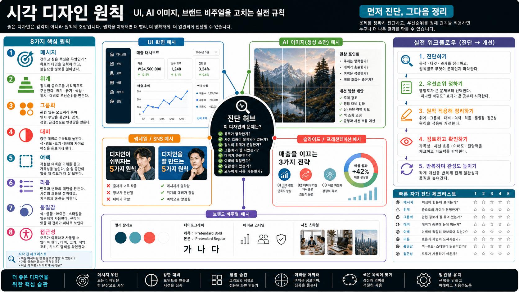시각 디자인 원칙: UI, AI 이미지, 브랜드 비주얼을 고치는 실전 규칙