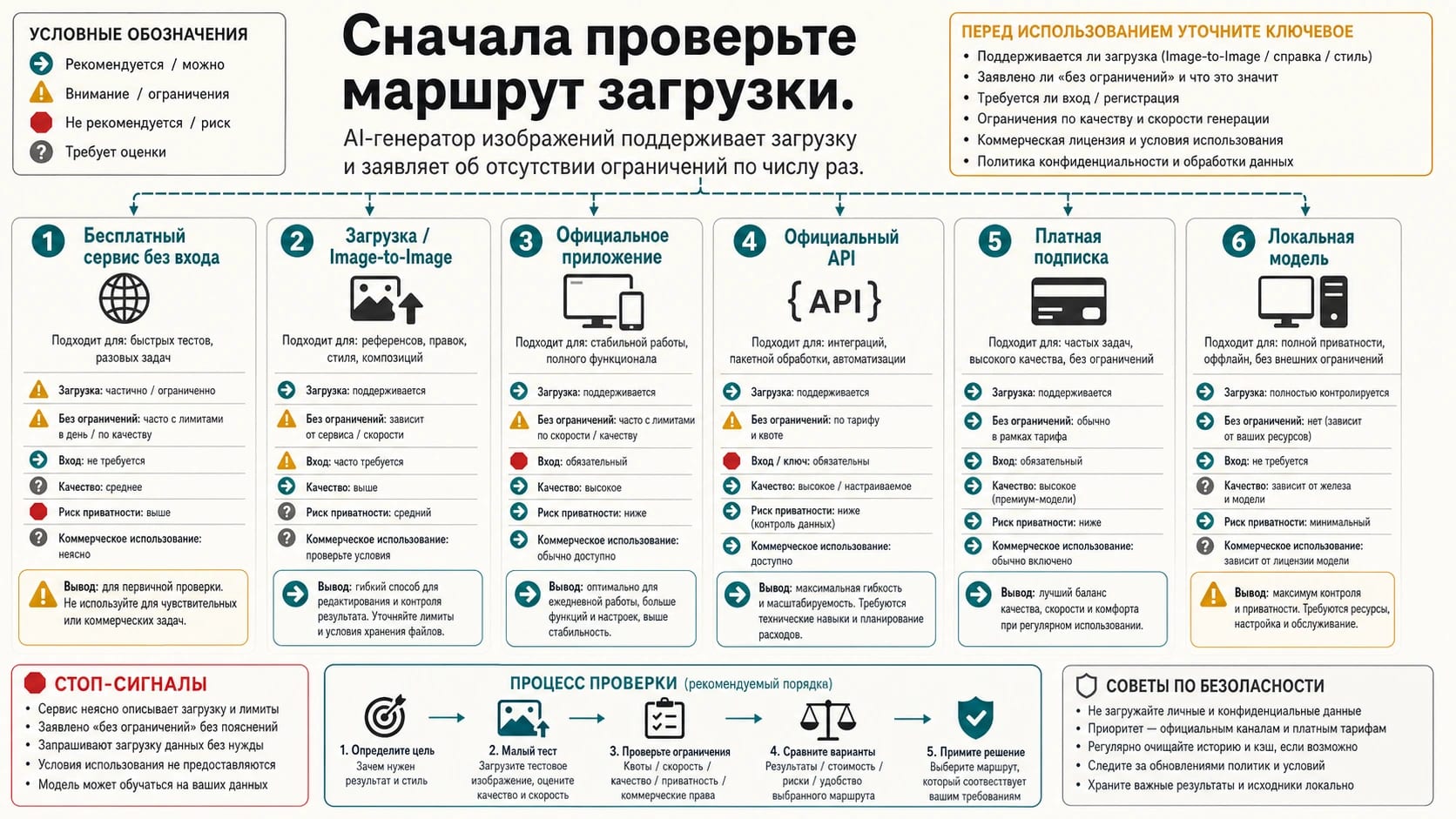 Шесть маршрутов для AI-генератора изображений с загрузками и обещанием без лимитов