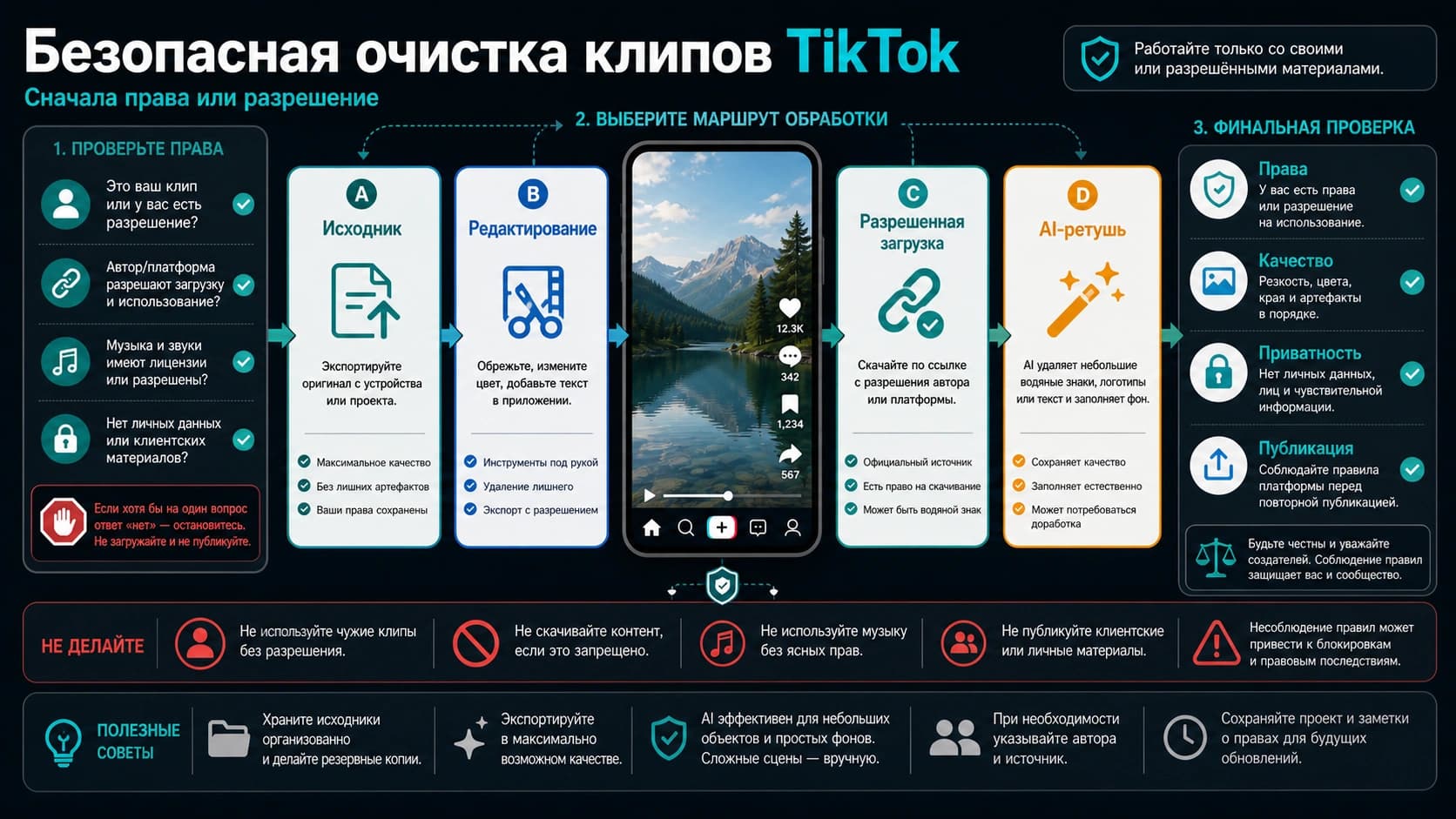 AI для удаления водяного знака TikTok: сначала права, потом качество