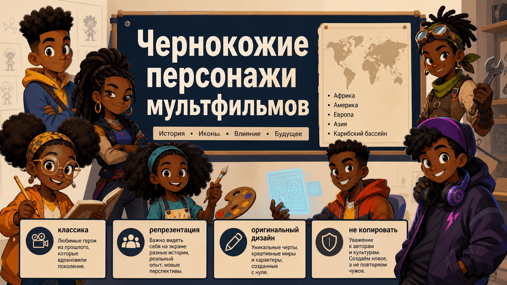 Чернокожие персонажи мультфильмов: имена, контекст и уроки дизайна