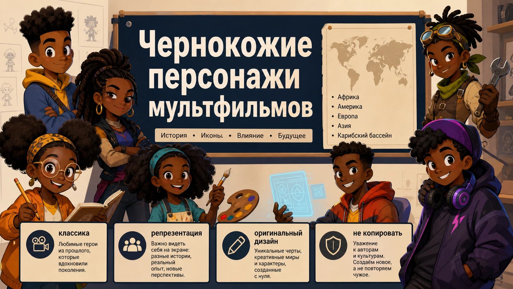 Чернокожие персонажи мультфильмов: имена, контекст и уроки дизайна