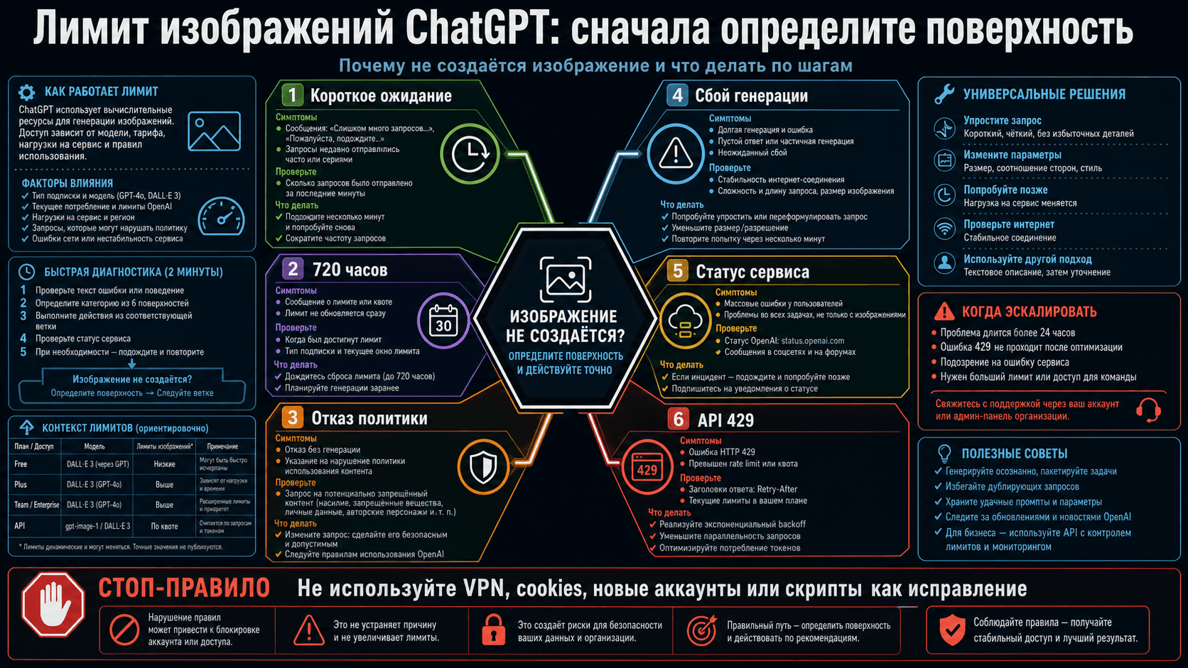 Лимит генерации изображений в ChatGPT: что делать с Free, Plus, Pro и API