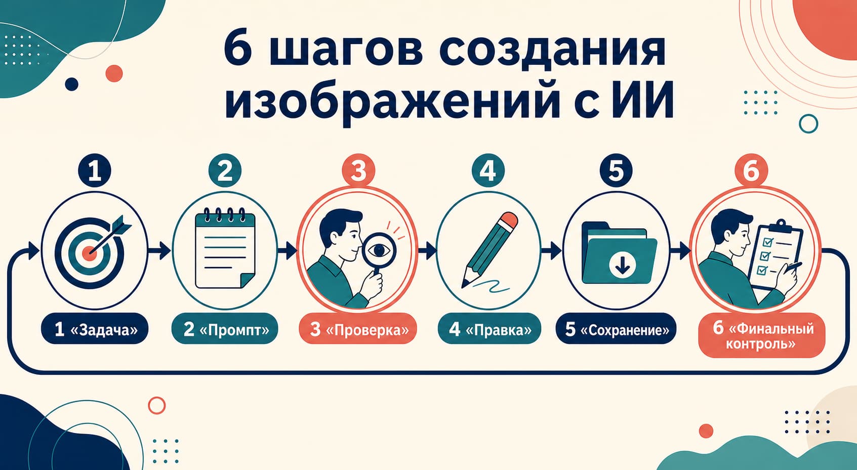 Рабочий цикл генератора изображений ChatGPT: задача, промпт, проверка, правка, сохранение и финальный контроль