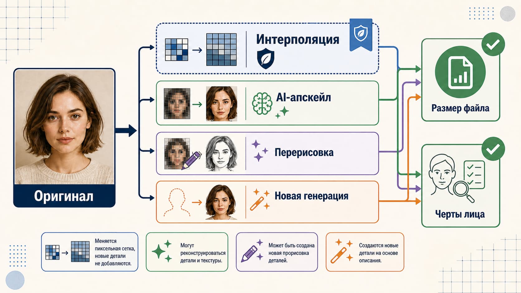 Схема выбора способа увеличения фото с проверкой сохранения лица