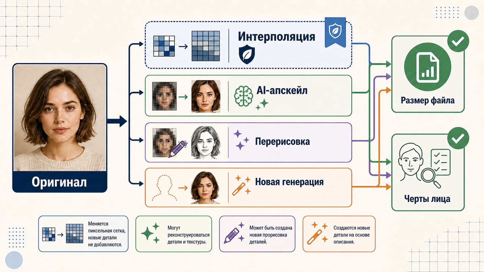 Схема выбора способа увеличения фото с проверкой сохранения лица