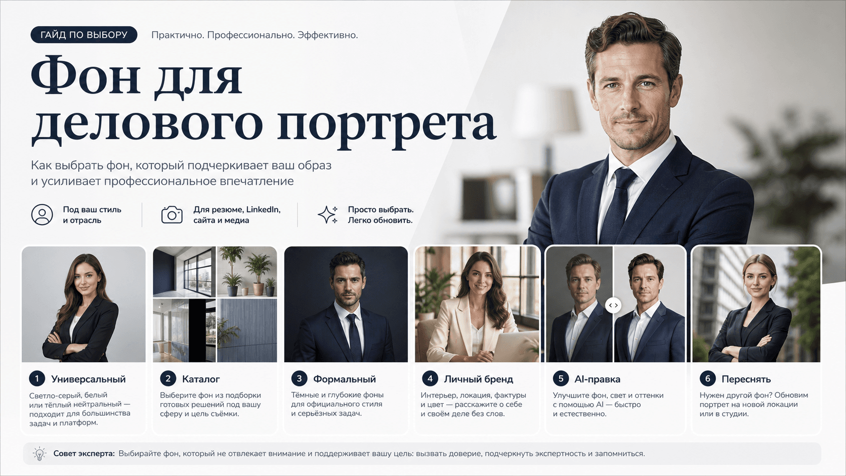 Фон для делового портрета: как выбрать для LinkedIn, резюме, команды и AI-замены