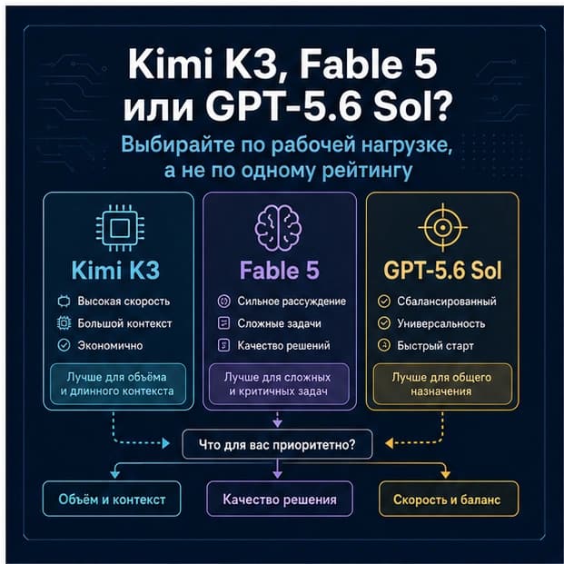 Kimi K3, Claude Fable 5 или GPT-5.6 Sol: какую модель тестировать первой?