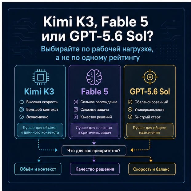 Kimi K3, Claude Fable 5 или GPT-5.6 Sol: какую модель тестировать первой?