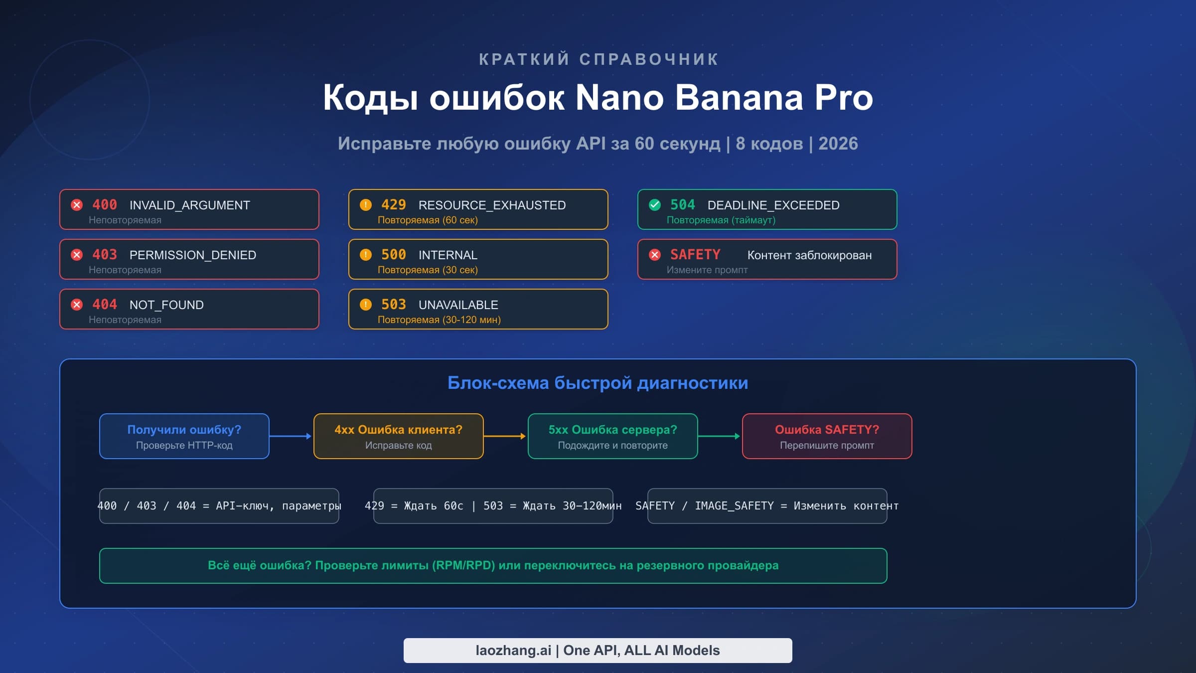 Nano Banana Pro: Справочник по кодам ошибок — исправьте любую ошибку API за 60 секунд (2026)