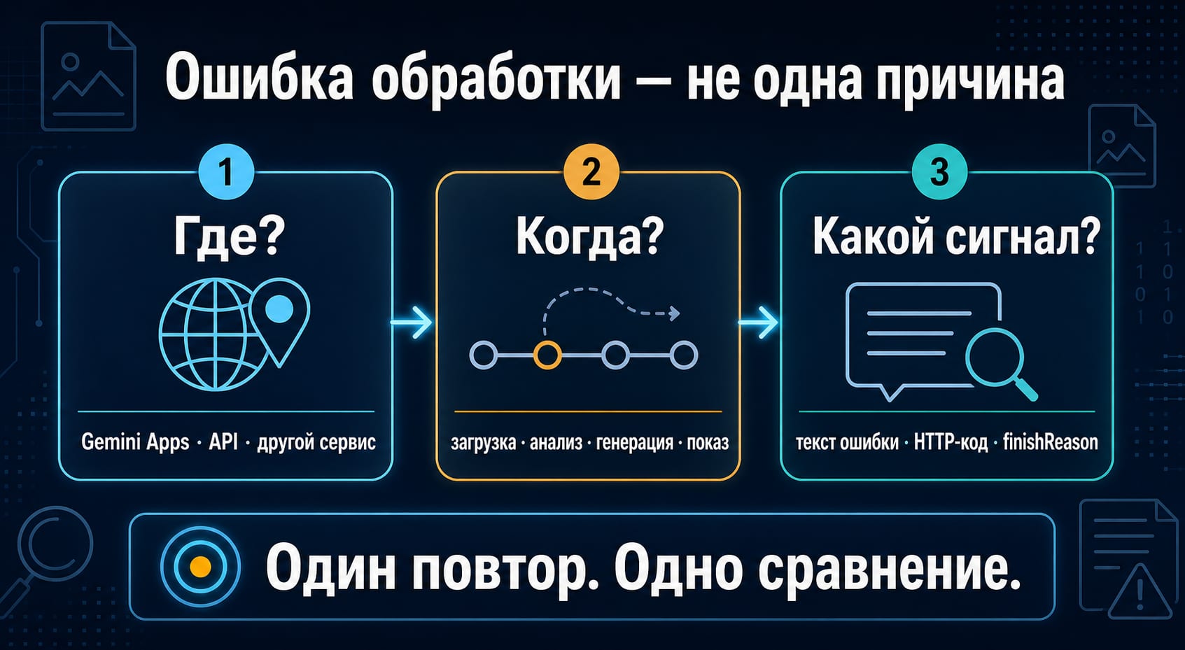 Диагностика ошибки обработки изображения в Nano Banana по входу, этапу и точному сигналу