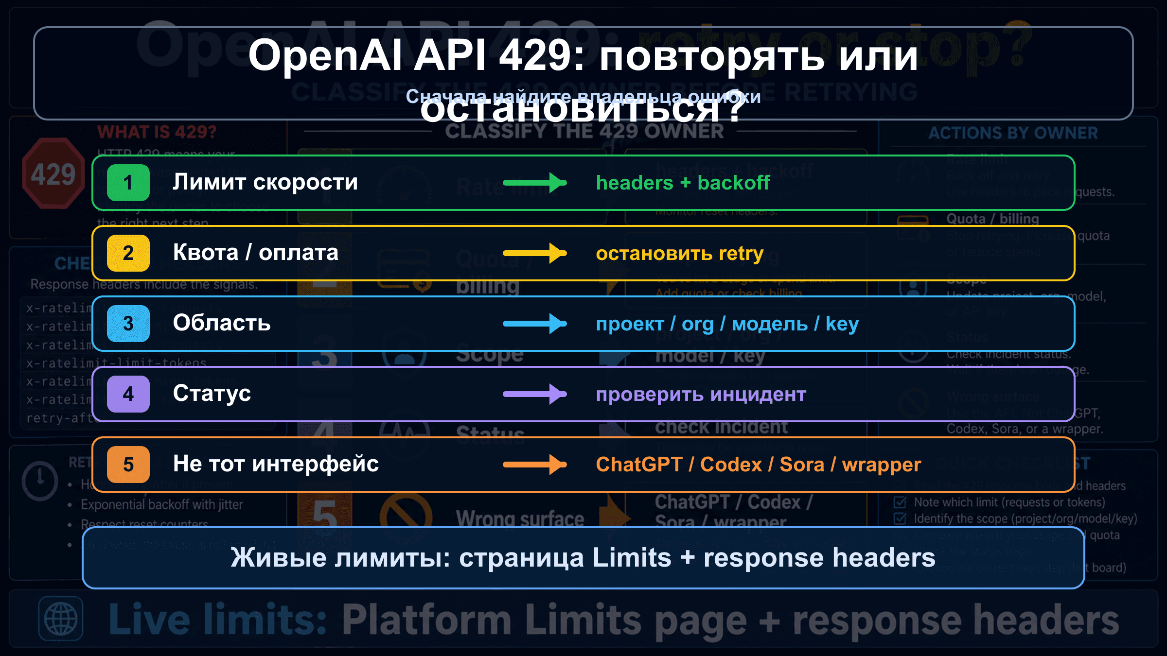 Ошибка OpenAI API 429: когда повторять запрос, когда проверять квоту и когда эскалировать