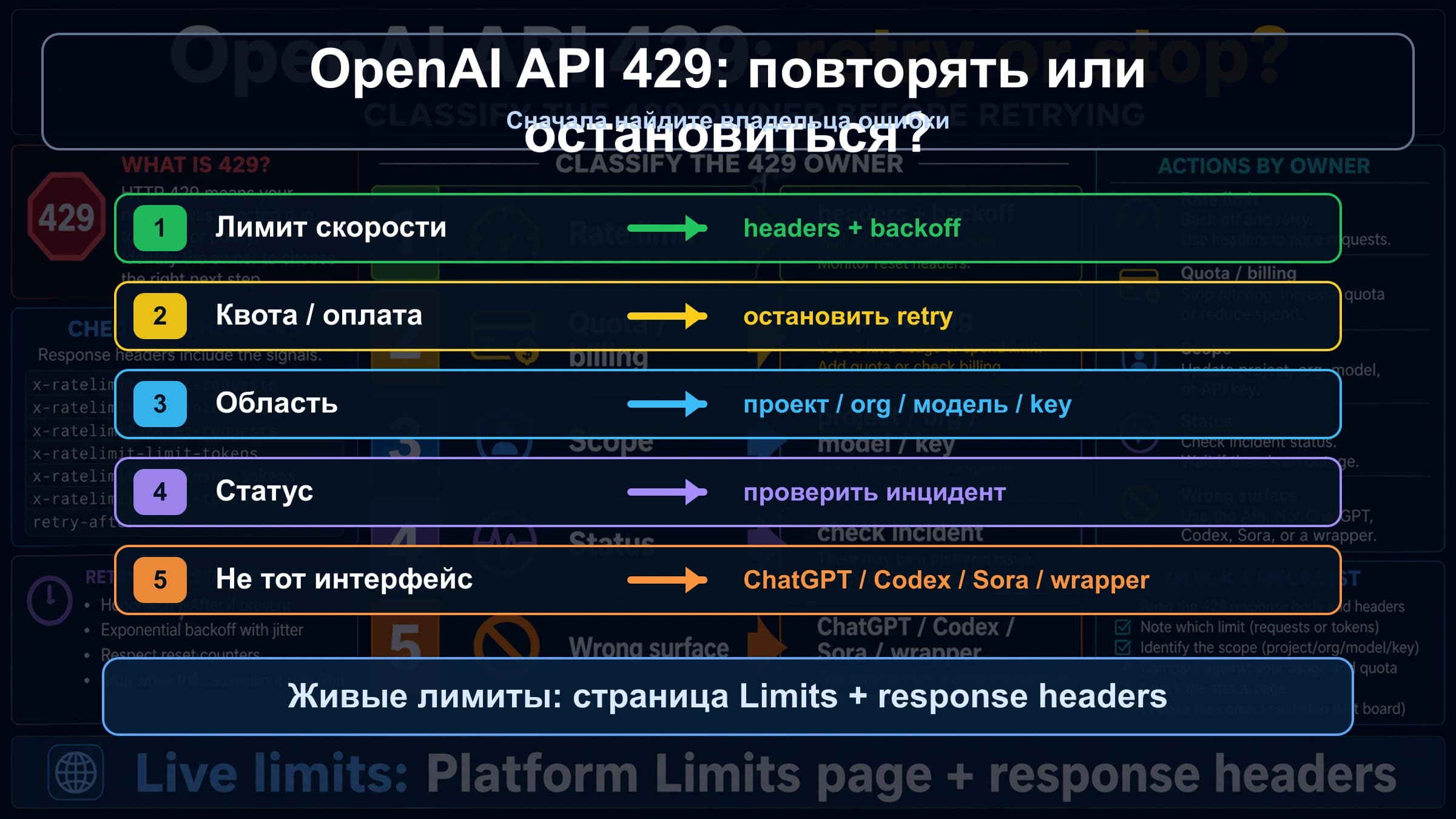 OpenAI API: quota exceeded или 429 — когда повторять, проверять биллинг и эскалировать