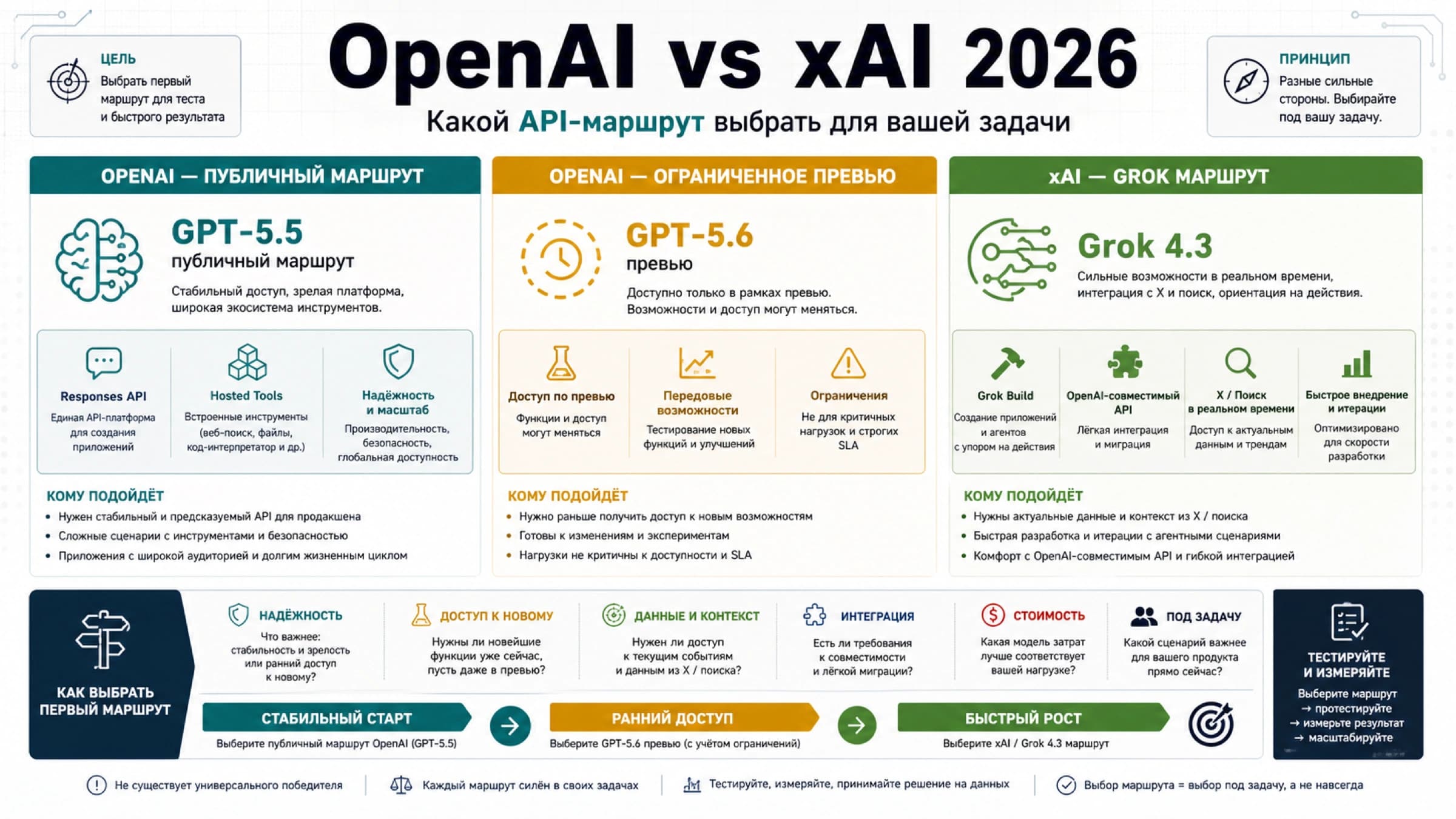 OpenAI против xAI в 2026 году: цены, модели, API и лучшие сценарии
