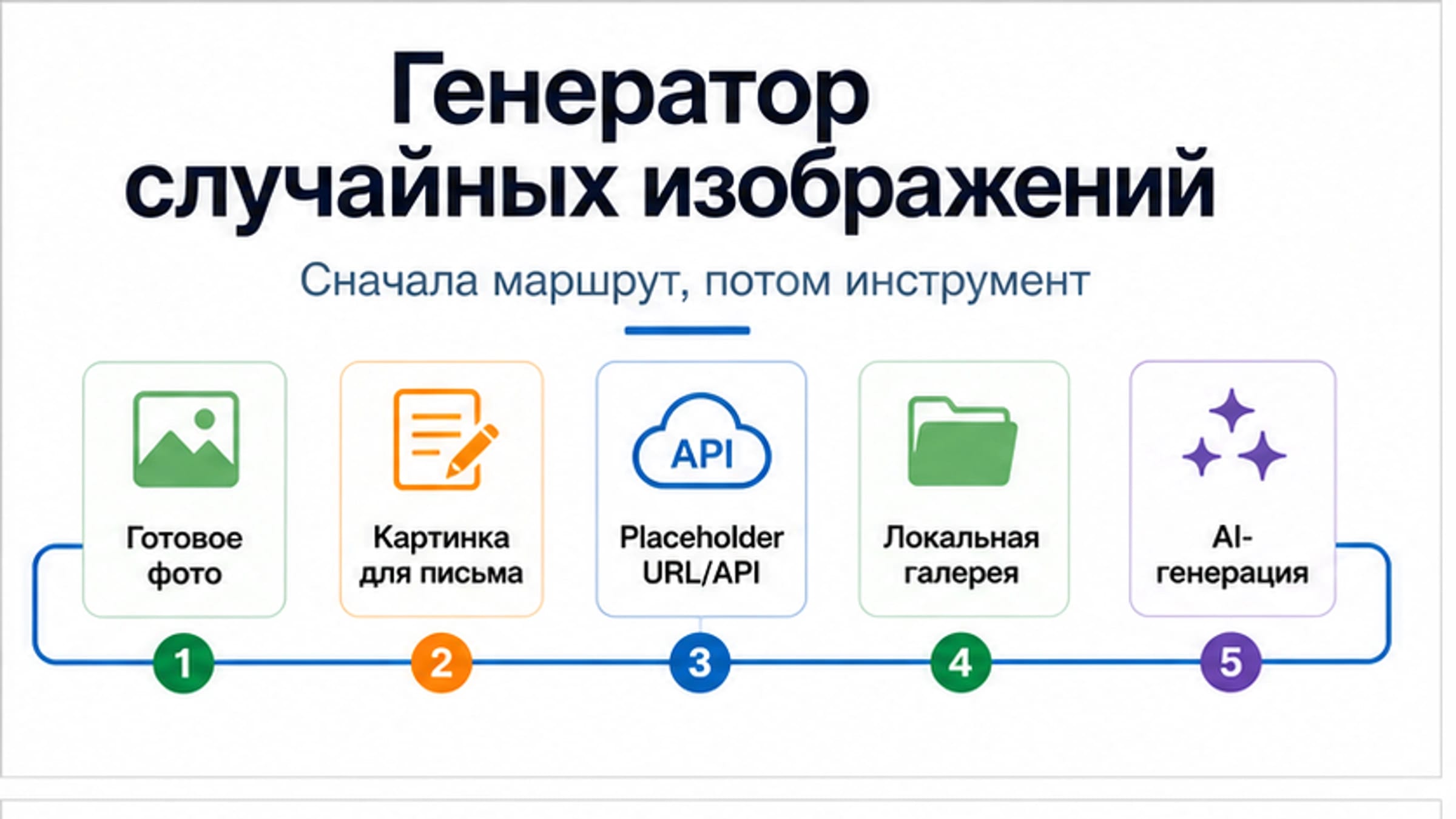 Схема выбора между случайными фото, подсказками, заглушками, своей галереей и изображениями ИИ