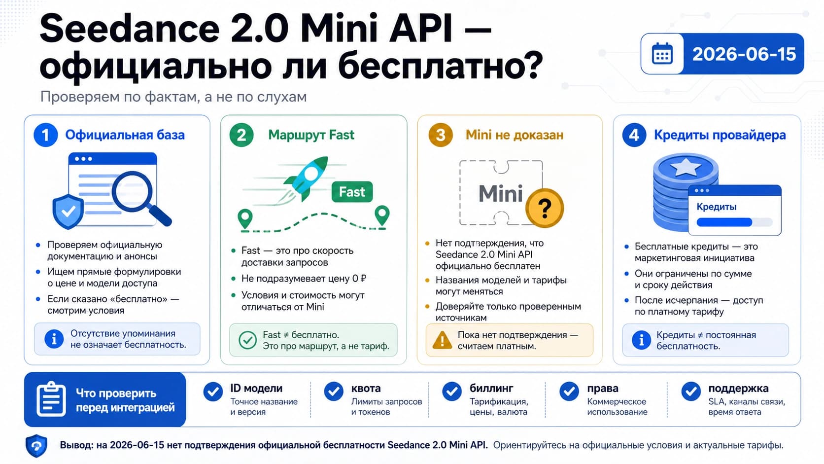 Seedance 2.0 Mini API бесплатно? Что официально, что только заявлено и что проверять