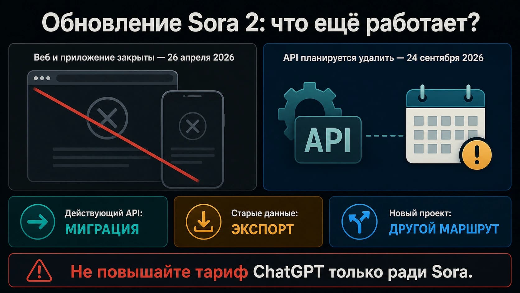 Sora 2 ещё работает? Что осталось от Plus, Pro и API в 2026 году
