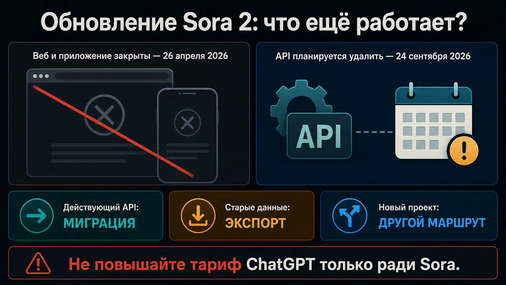 Sora 2 ещё работает? Что осталось от Plus, Pro и API в 2026 году